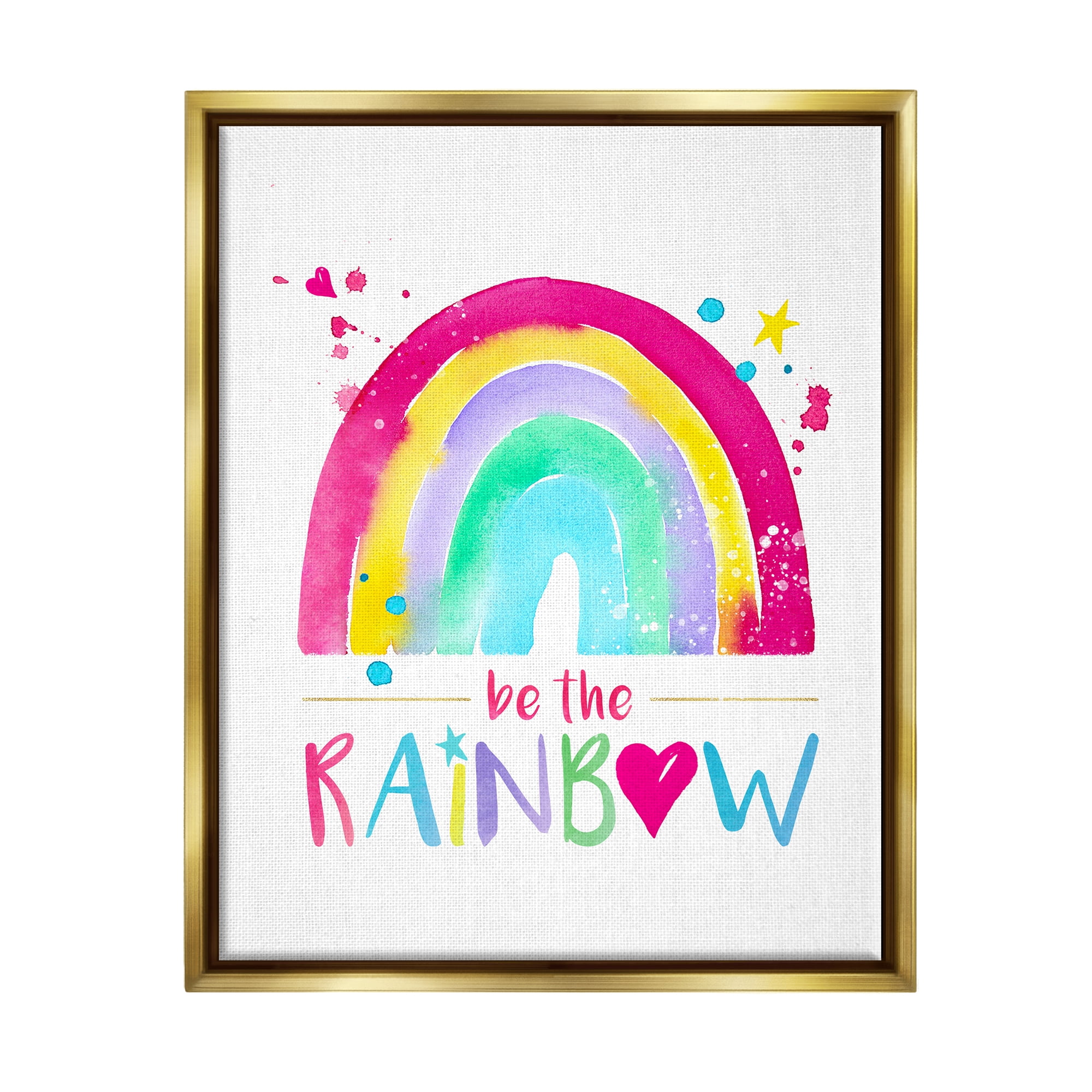 Stupell Industries Modern Rainbow Splash Inspirational Painting Gold Floater Framed Art Print Wall Art, 17 x 21