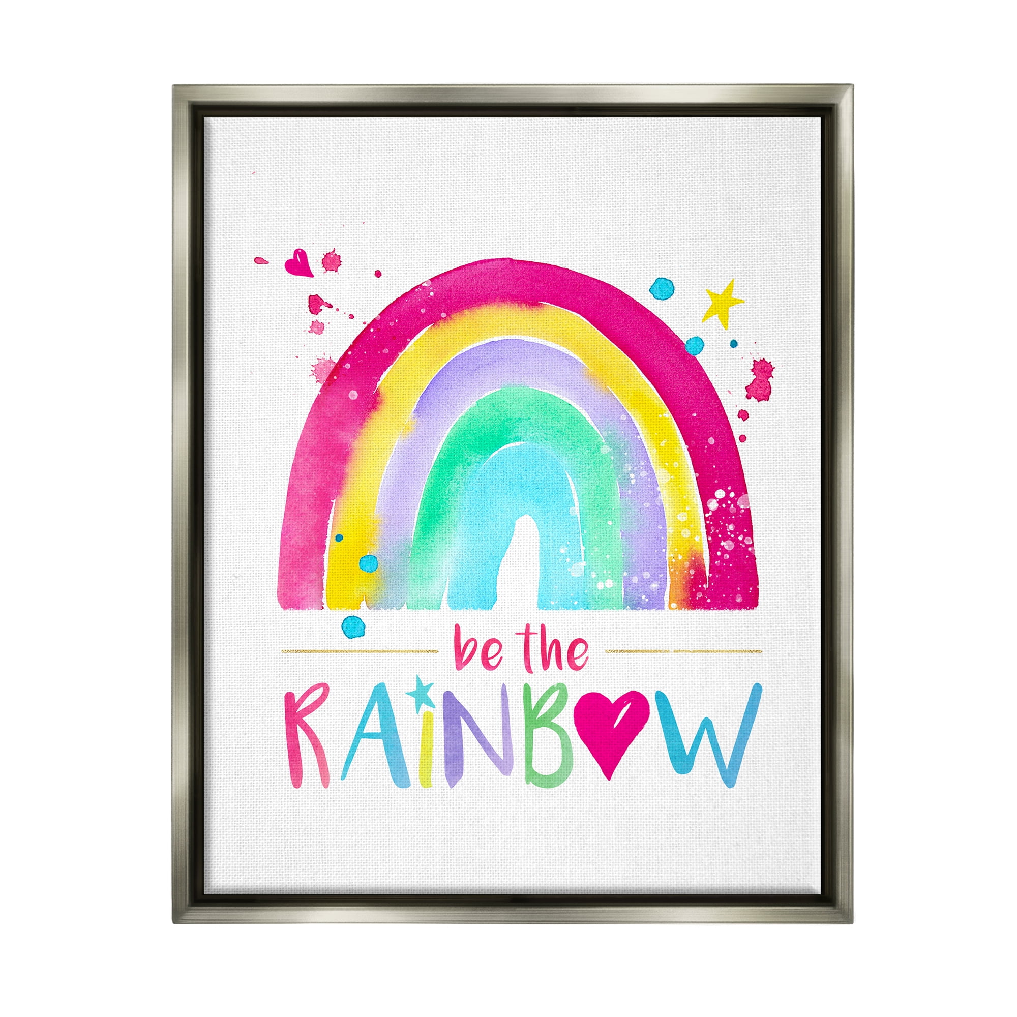 Stupell Industries Modern Rainbow Splash Inspirational Painting Gray Floater Framed Art Print Wall Art, 17 x 21