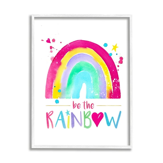 Stupell Industries Modern Rainbow Splash Inspirational Painting White Framed Art Print Wall Art, 16 x 20