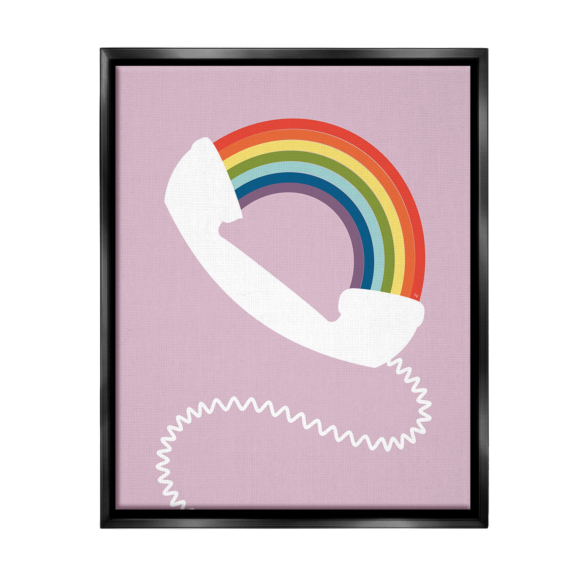 Stupell Industries Modern Rainbow Telephone Abstract Painting Black Floater Framed Canvas Art Print Wall Art, 17 x 21