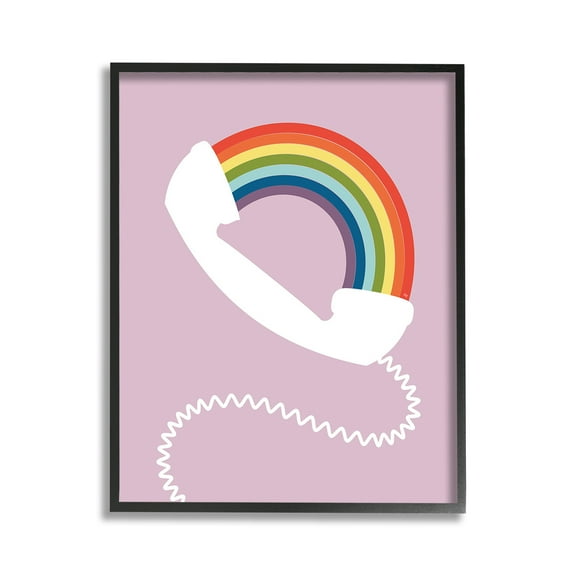 Stupell Industries Modern Rainbow Telephone Abstract Painting Black Framed Art Print Wall Art, 11 x 14