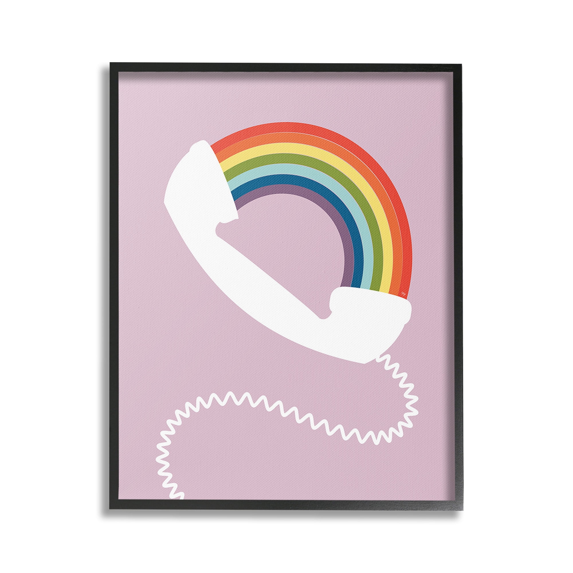 Stupell Industries Modern Rainbow Telephone Abstract Painting Black Framed Art Print Wall Art, 16 x 20