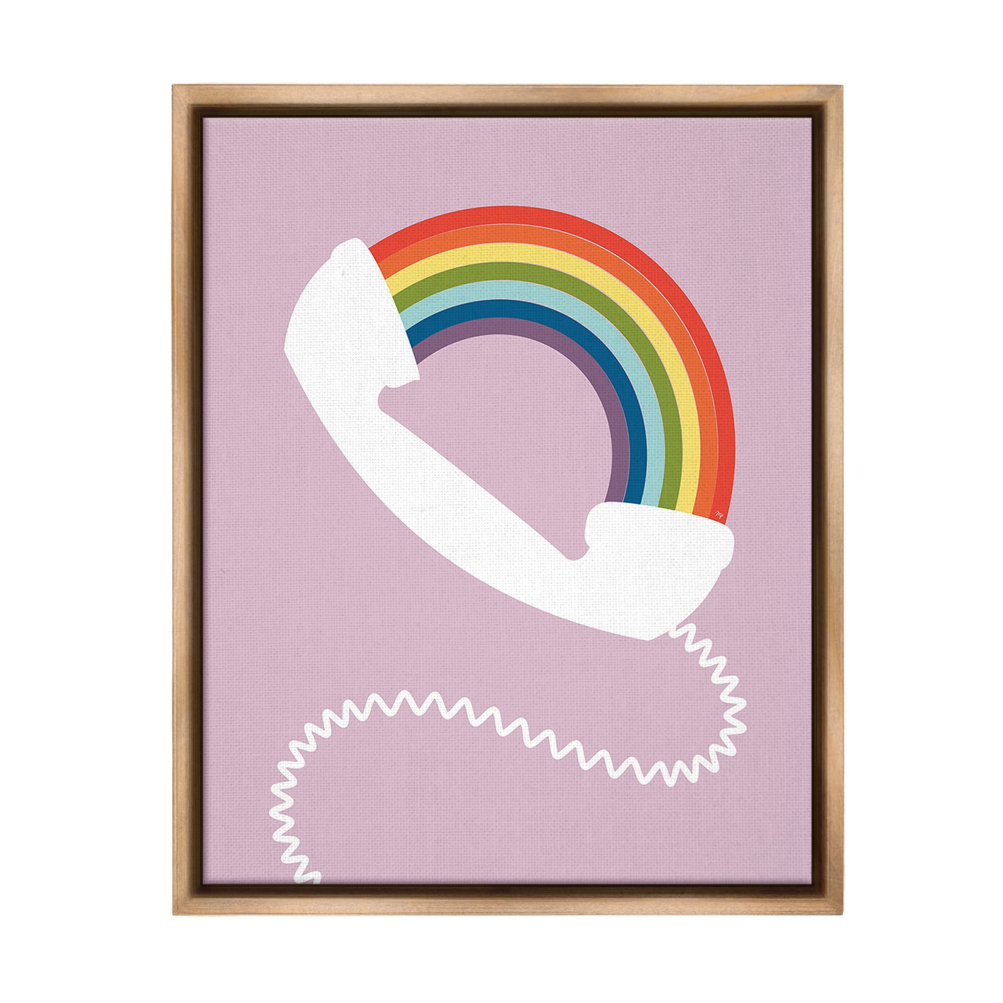Stupell Industries Modern Rainbow Telephone Abstract Painting Brown Floater Framed Canvas Art Print Wall Art, 17 x 21