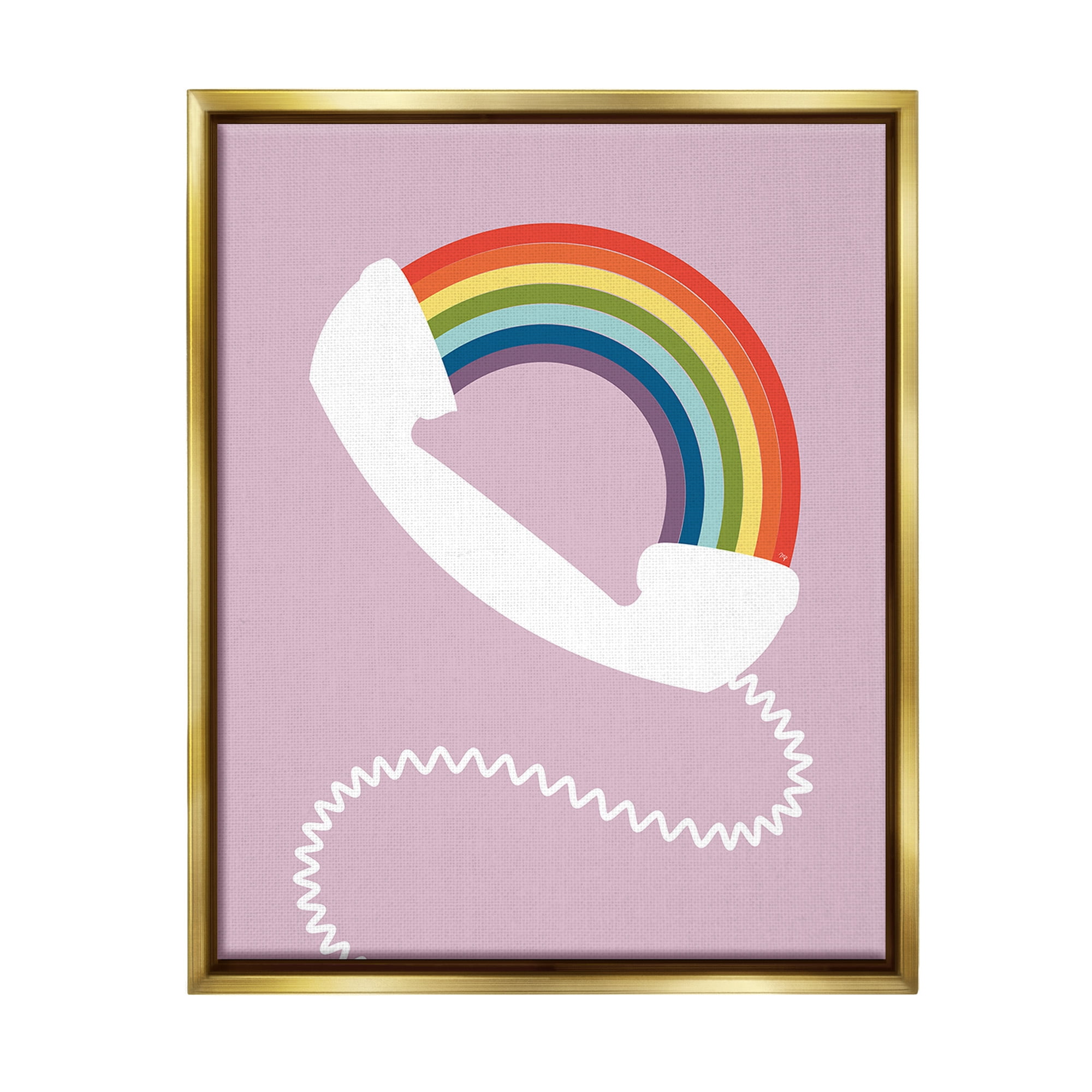 Stupell Industries Modern Rainbow Telephone Abstract Painting Gold Floater Framed Canvas Art Print Wall Art, 17 x 21