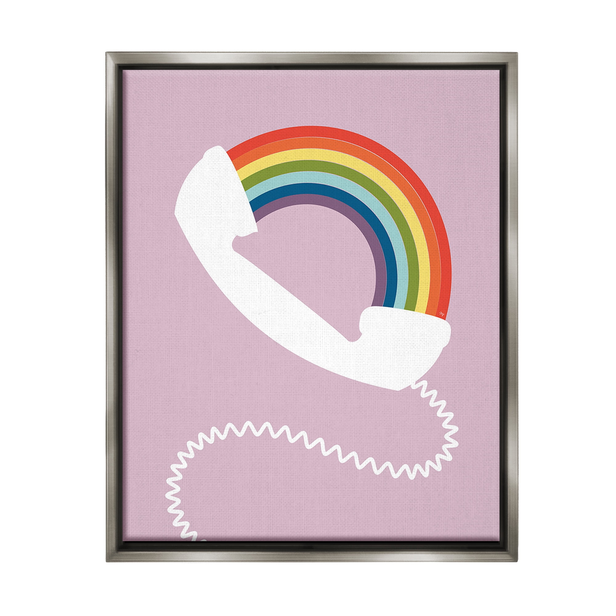 Stupell Industries Modern Rainbow Telephone Abstract Painting Gray Floater Framed Canvas Art Print Wall Art, 25 x 31