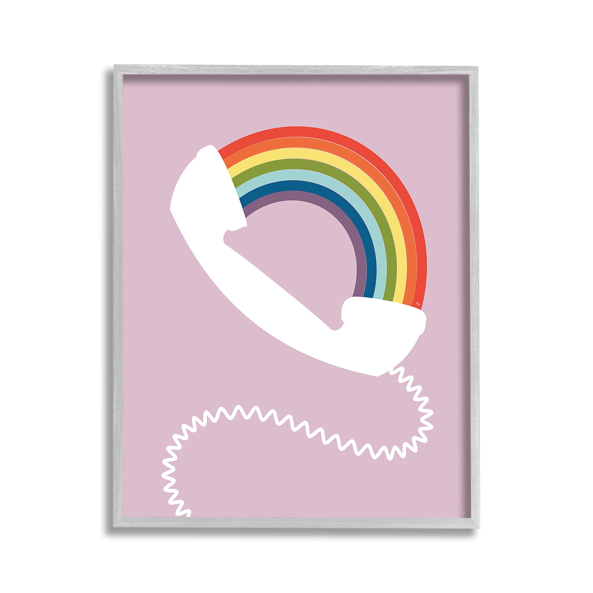 Stupell Industries Modern Rainbow Telephone Abstract Painting Gray Framed Art Print Wall Art, 11 x 14