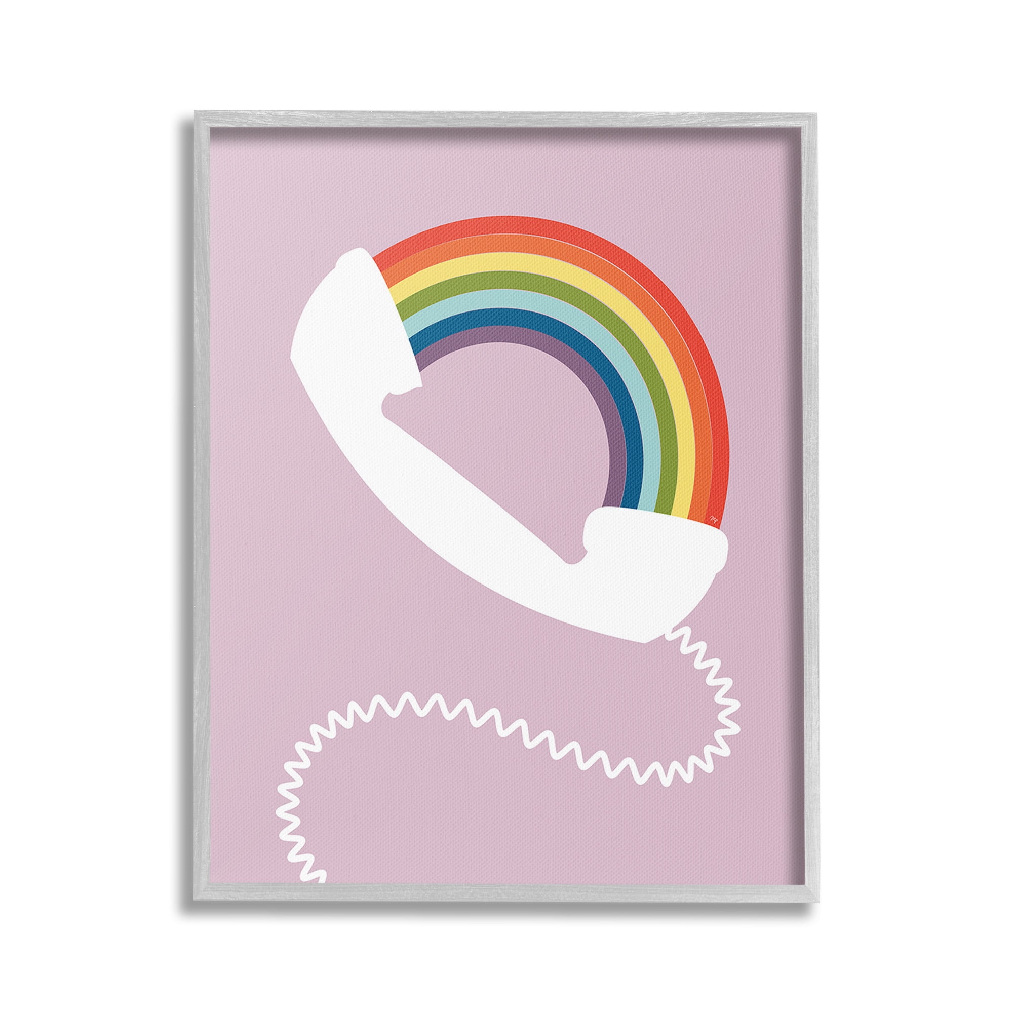 Stupell Industries Modern Rainbow Telephone Abstract Painting Gray Framed Art Print Wall Art, 24 x 30