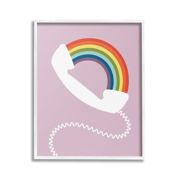 Stupell Industries Modern Rainbow Telephone Abstract Painting White Framed Art Print Wall Art, 24 x 30