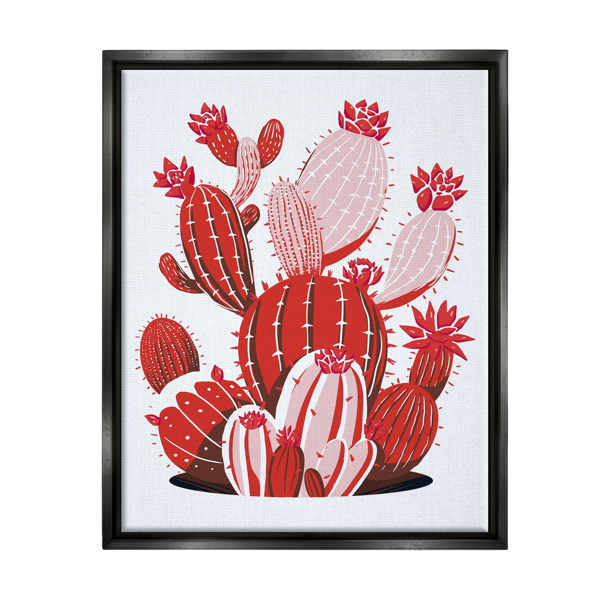 Stupell Industries Modern Red Cacti Botanical & Floral Painting Black Floater Framed Art Print Wall Art, 17 x 21