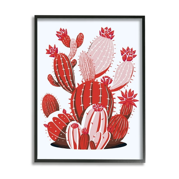 Stupell Industries Modern Red Cacti Botanical & Floral Painting Black Framed Art Print Wall Art, 24 x 30
