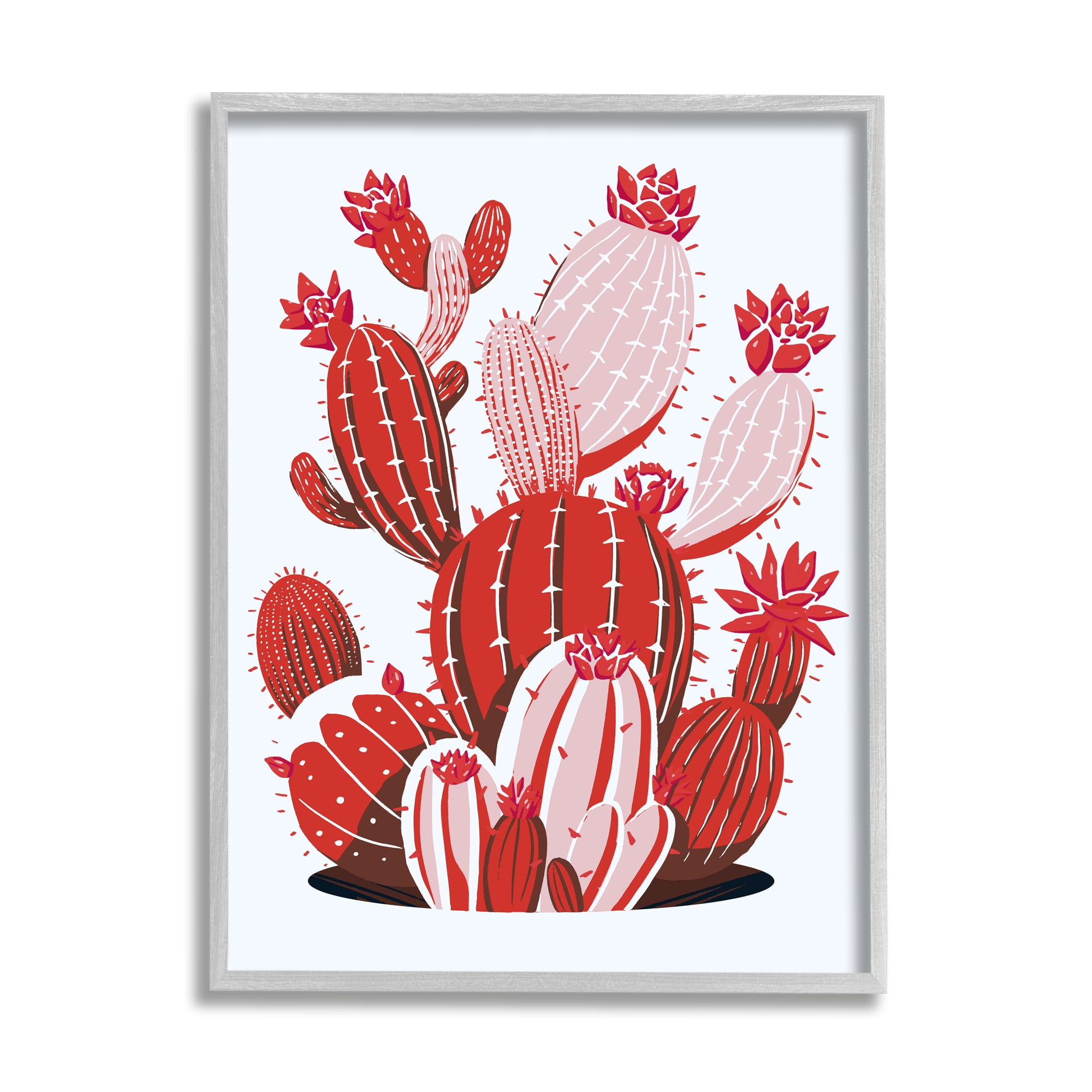 Stupell Industries Modern Red Cacti Botanical & Floral Painting Gray Framed Art Print Wall Art, 11 x 14