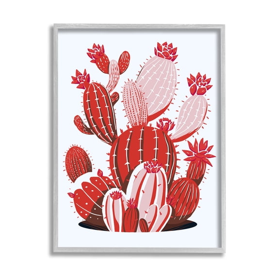 Stupell Industries Modern Red Cacti Botanical & Floral Painting Gray Framed Art Print Wall Art, 16 x 20