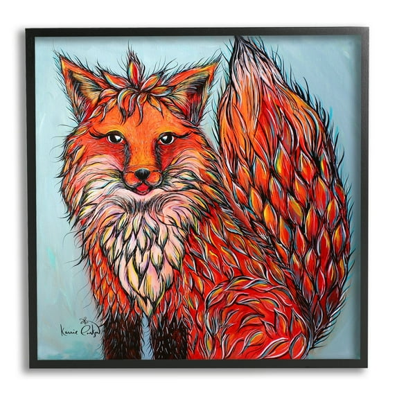 Stupell Industries Modern Red Fox Shaped Hair Tufts Vivid Wildlife Painting Black Framed Art Print Wall Art, Design by Karrie Evenson