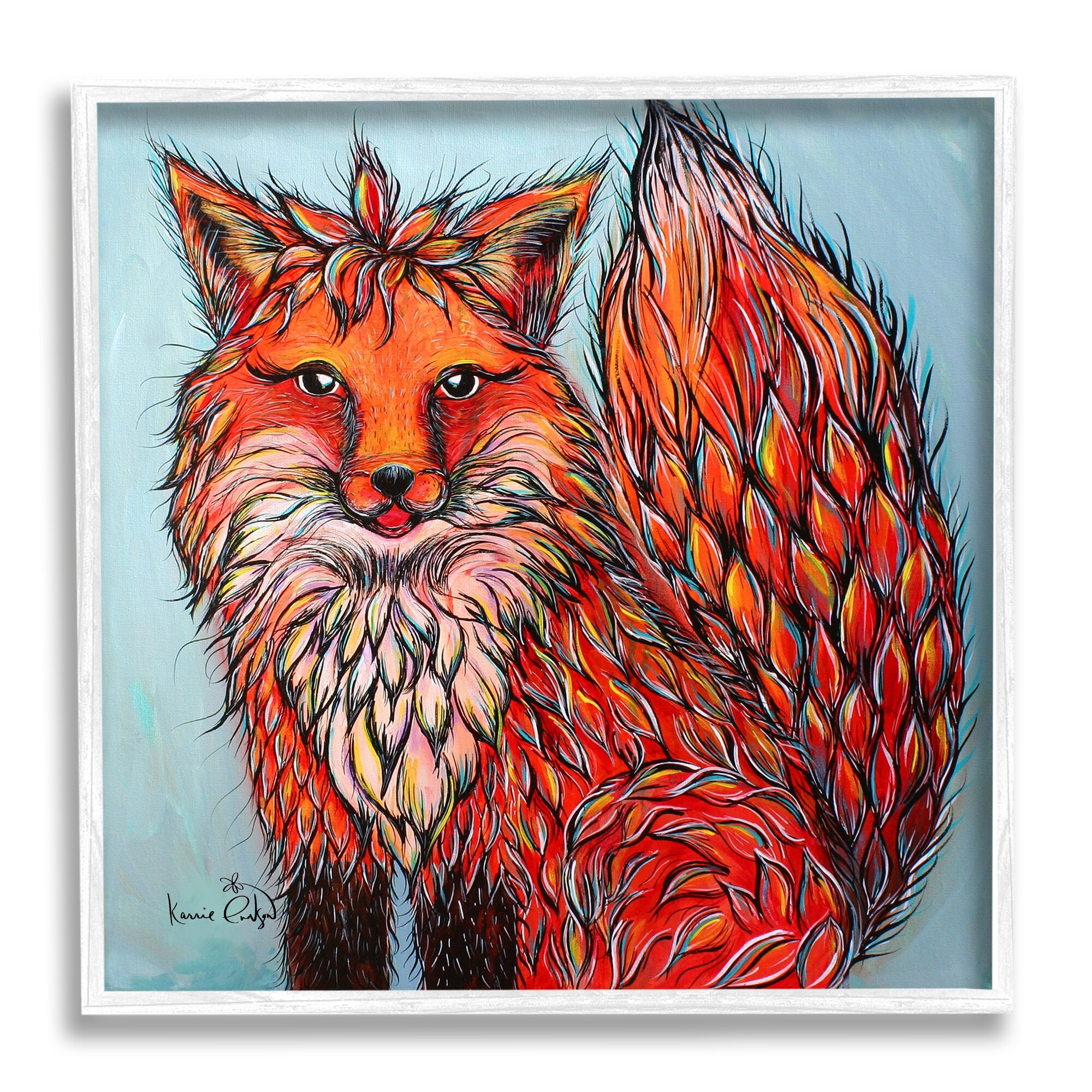 Stupell Industries Modern Red Fox Shaped Hair Tufts Vivid Wildlife Painting White Framed Art Print Wall Art, Design by Karrie Evenson