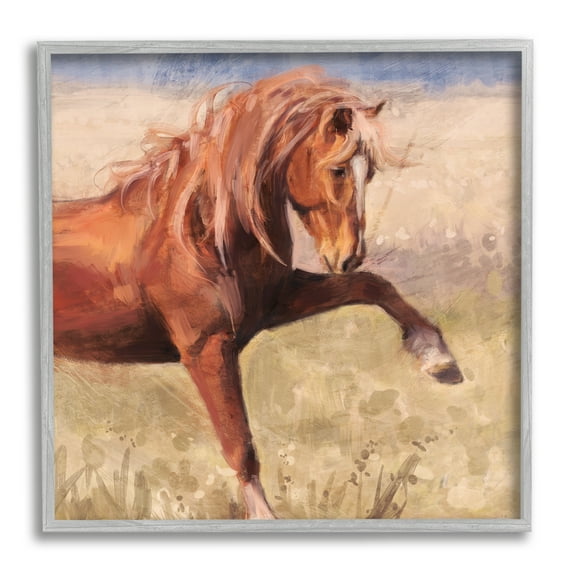 Stupell Industries Modern Red Stallion Animals & Insects Painting Gray Framed Art Print Wall Art, 12 x 12