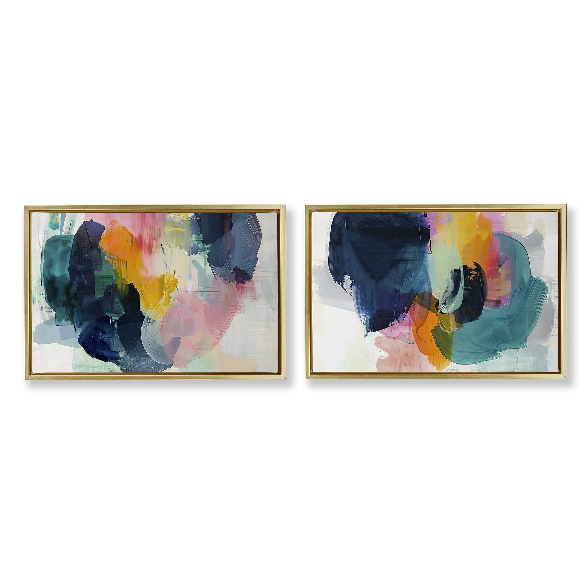 Stupell Industries Modern Restless Abstract Abstract Painting Gold Floater Framed Canvas Art Print Wall Art, 31 x 21, Set of 2