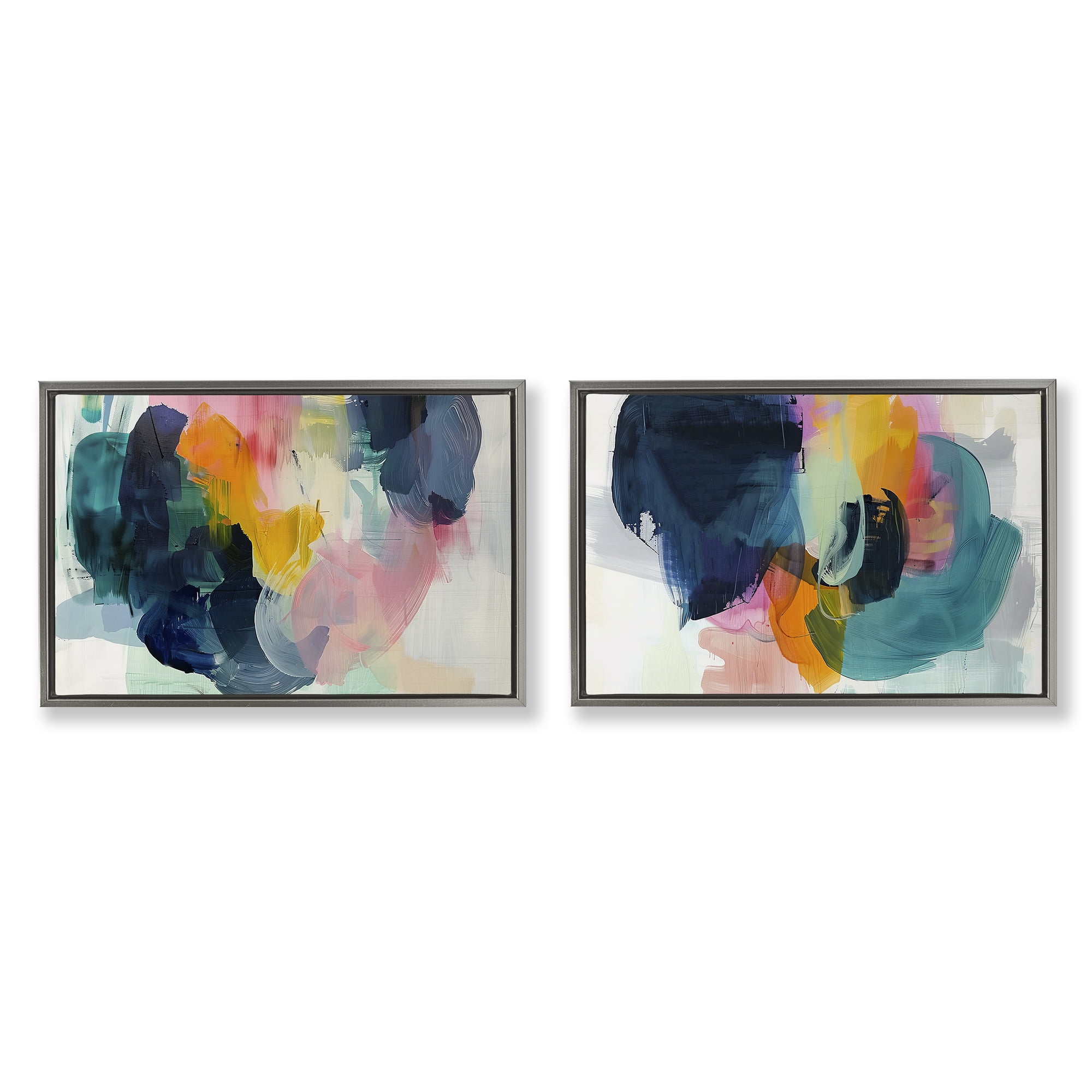 Stupell Industries Modern Restless Abstract Abstract Painting Gray Floater Framed Canvas Art Print Wall Art, 25 x 17, Set of 2