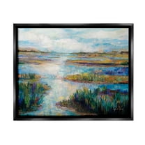 Stupell Industries Modern River Scenery Landscape Painting Black Floater Framed Canvas Art Print Wall Art, 21 x 17