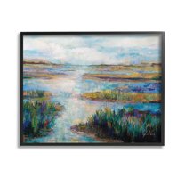 Stupell Industries Modern River Scenery Landscape Painting Black Framed Art Print Wall Art, 14 x 11