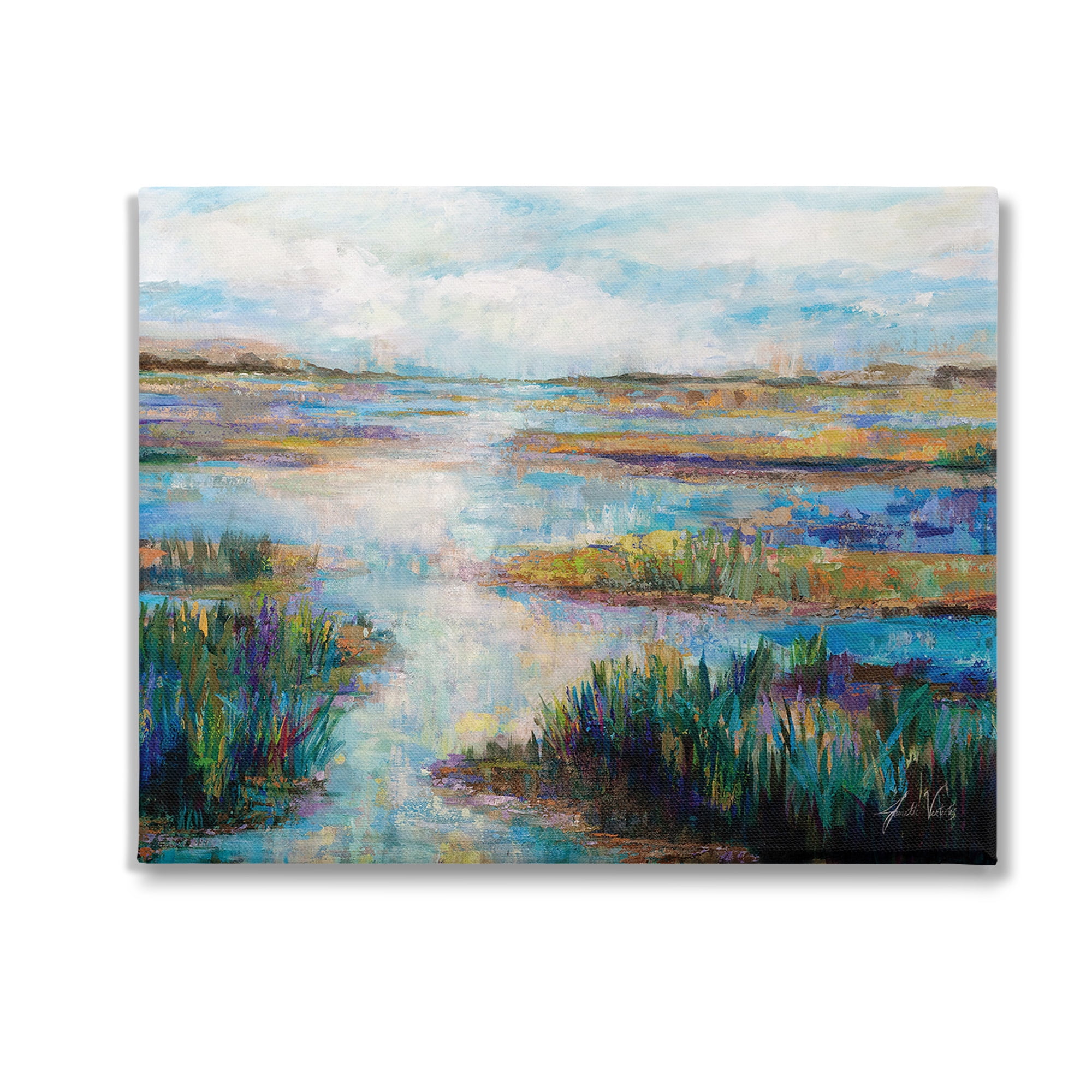 Stupell Industries Modern River Scenery Landscape Painting Gallery Wrapped Canvas Art Print Wall Art, 30 x 24