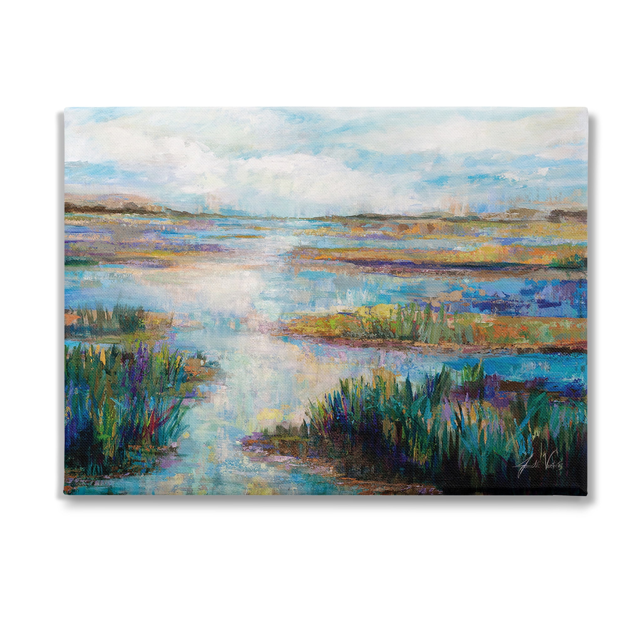 Stupell Industries Modern River Scenery Landscape Painting Gallery Wrapped Canvas Art Print Wall Art, 48 x 36