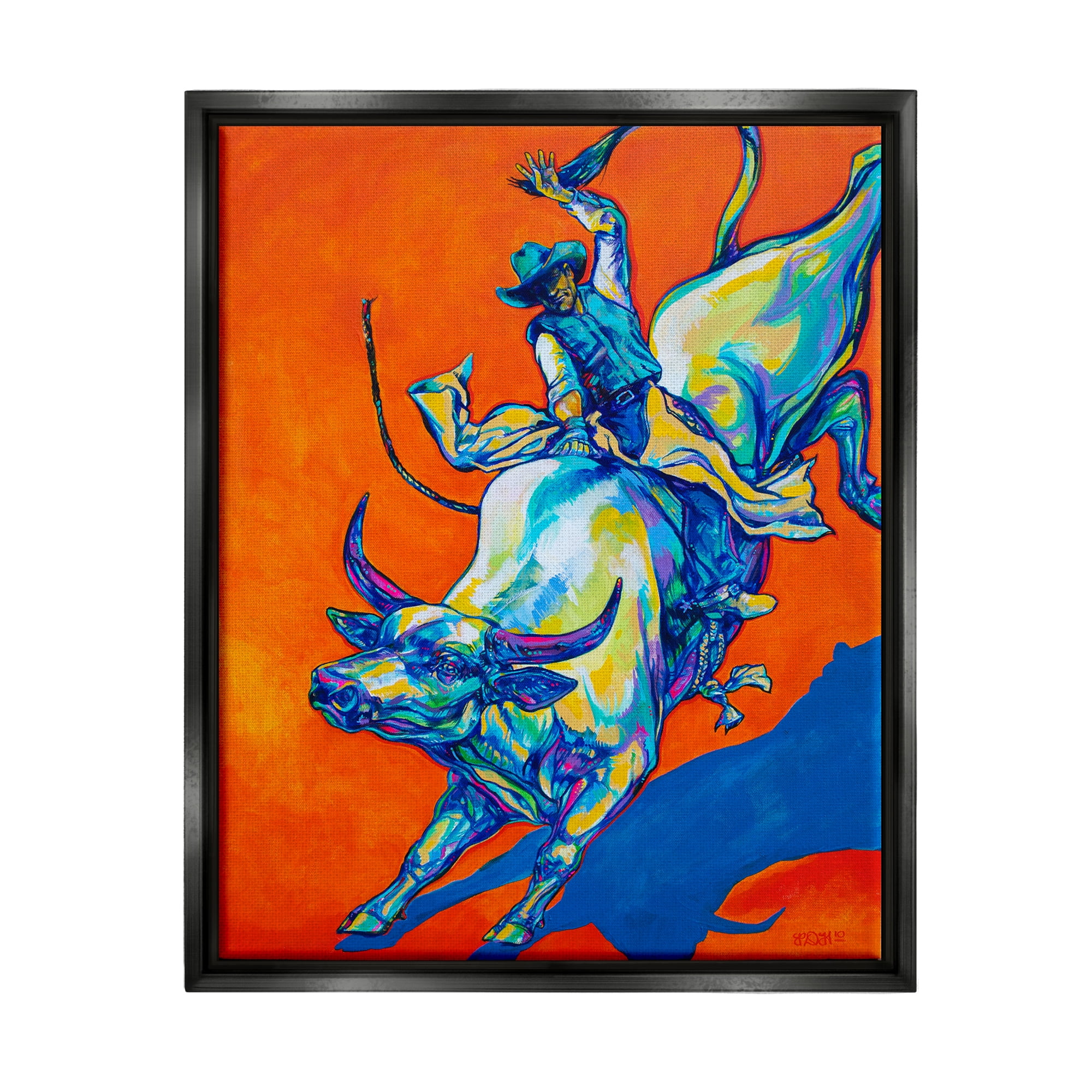 Stupell Industries Modern Rodeo Painting Animals & Insects Painting Black Floater Framed Art Print Wall Art, 17 x 21