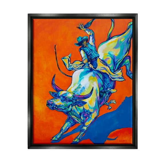 Stupell Industries Modern Rodeo Painting Animals & Insects Painting Black Floater Framed Art Print Wall Art, 25 x 31