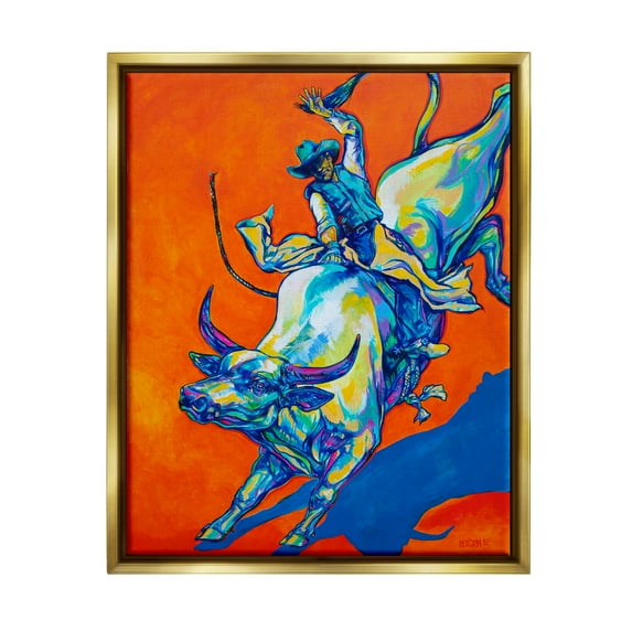 Stupell Industries Modern Rodeo Painting Animals & Insects Painting Gold Floater Framed Art Print Wall Art, 25 x 31