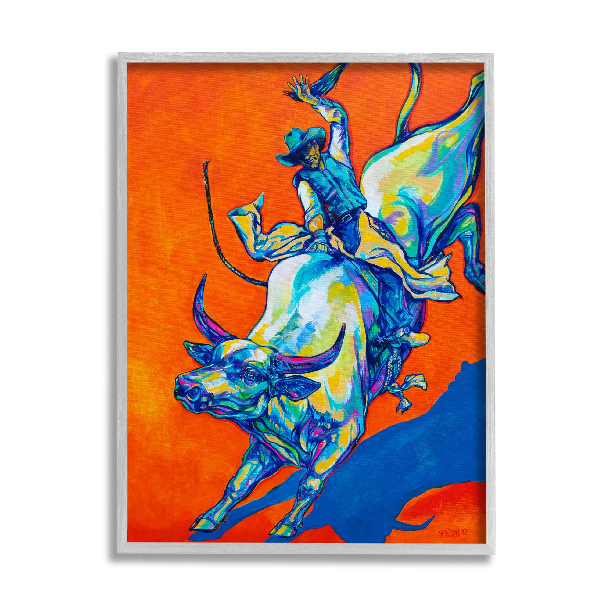 Stupell Industries Modern Rodeo Painting Animals & Insects Painting Gray Framed Art Print Wall Art, 11 x 14