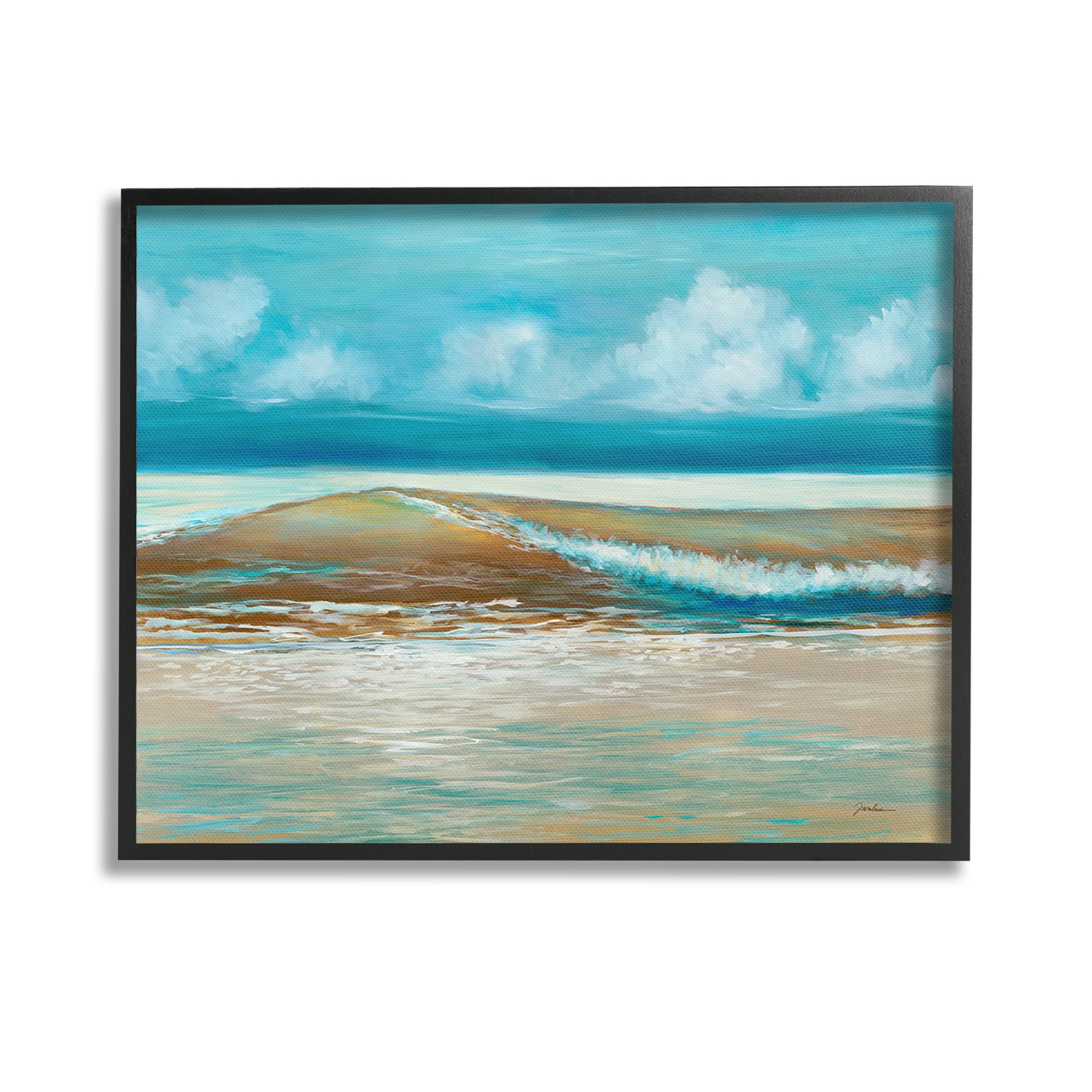 Stupell Industries Modern Rolling Sea Waves Landscape Painting Black ...