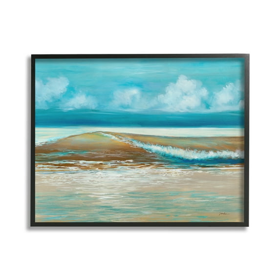 Stupell Industries Modern Rolling Sea Waves Landscape Painting Black Framed Art Print Wall Art, 20 x 16