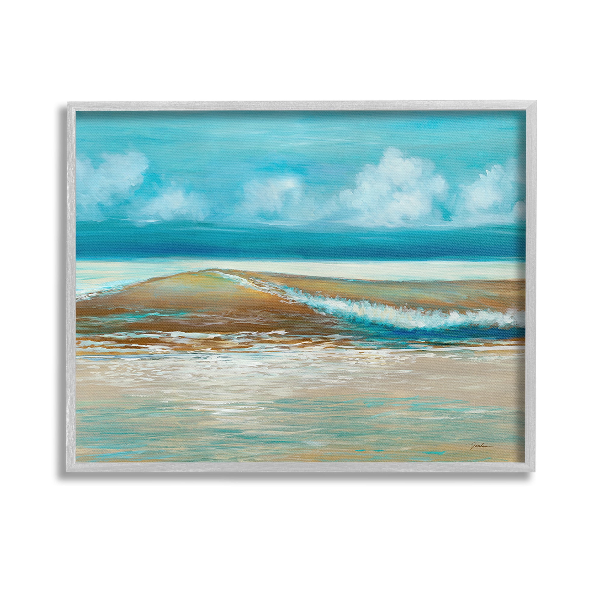Stupell Industries Modern Rolling Sea Waves Landscape Painting Gray ...