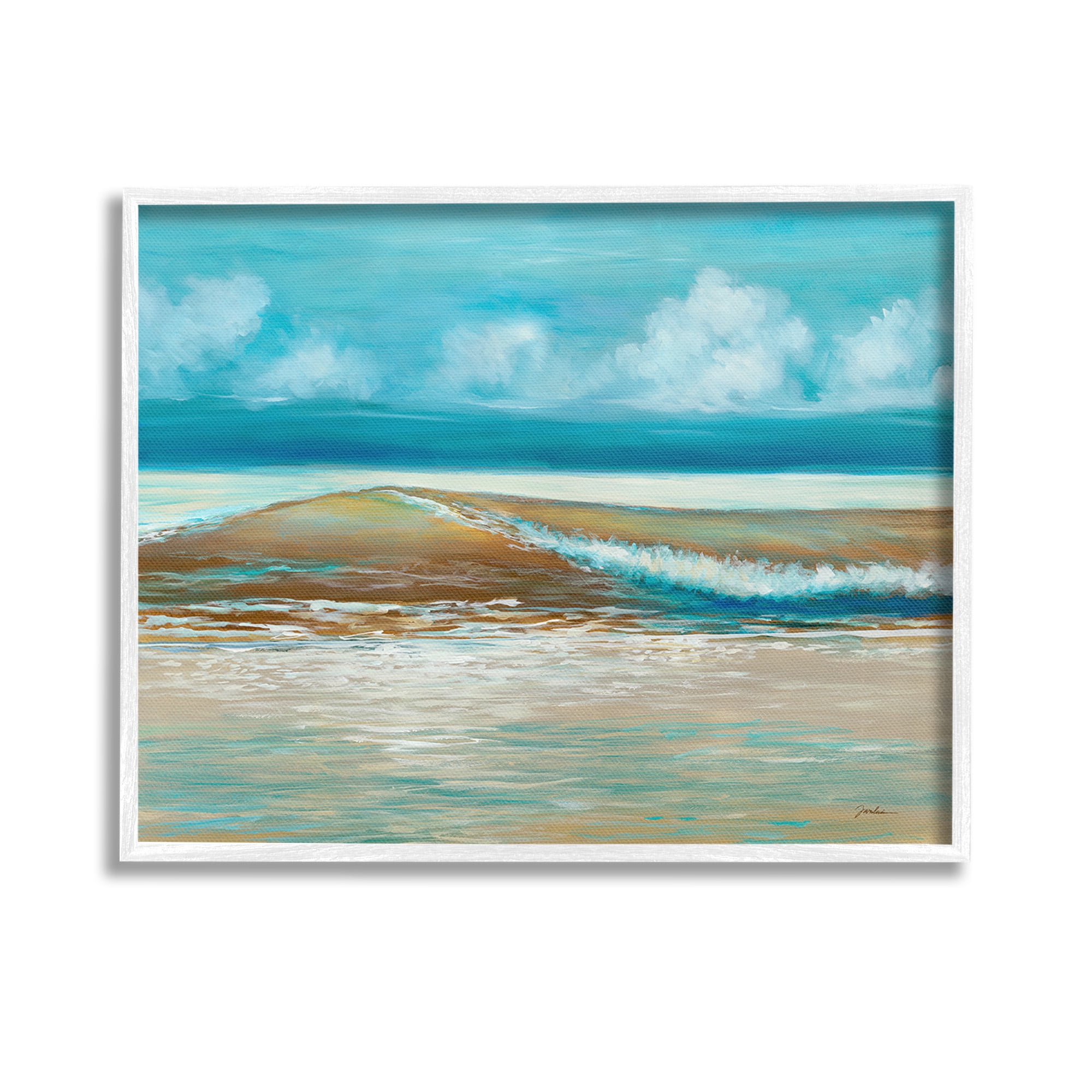 Stupell Industries Modern Rolling Sea Waves Landscape Painting White Framed Art Print Wall Art, 14 x 11