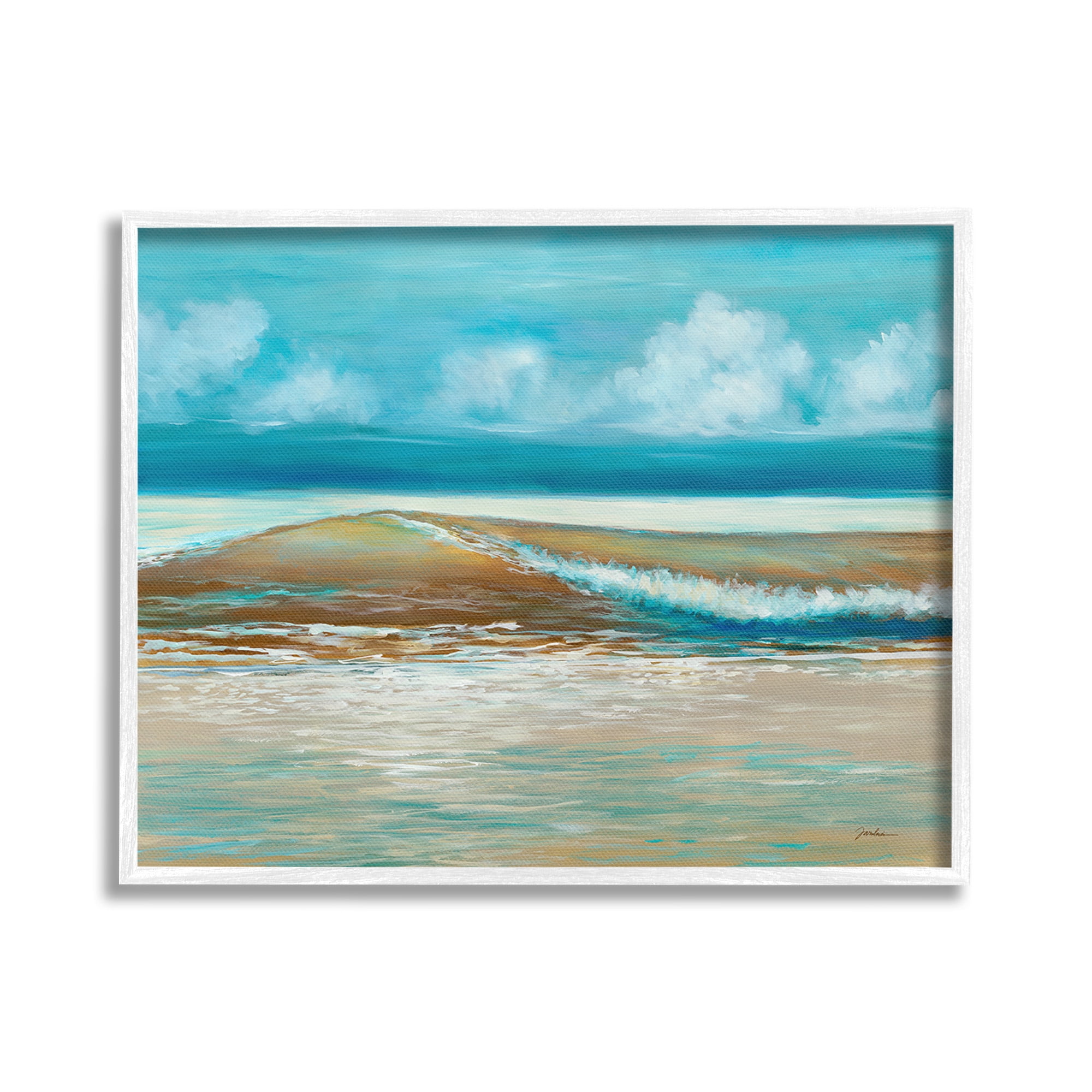 Stupell Industries Modern Rolling Sea Waves Landscape Painting White Framed Art Print Wall Art, 20 x 16