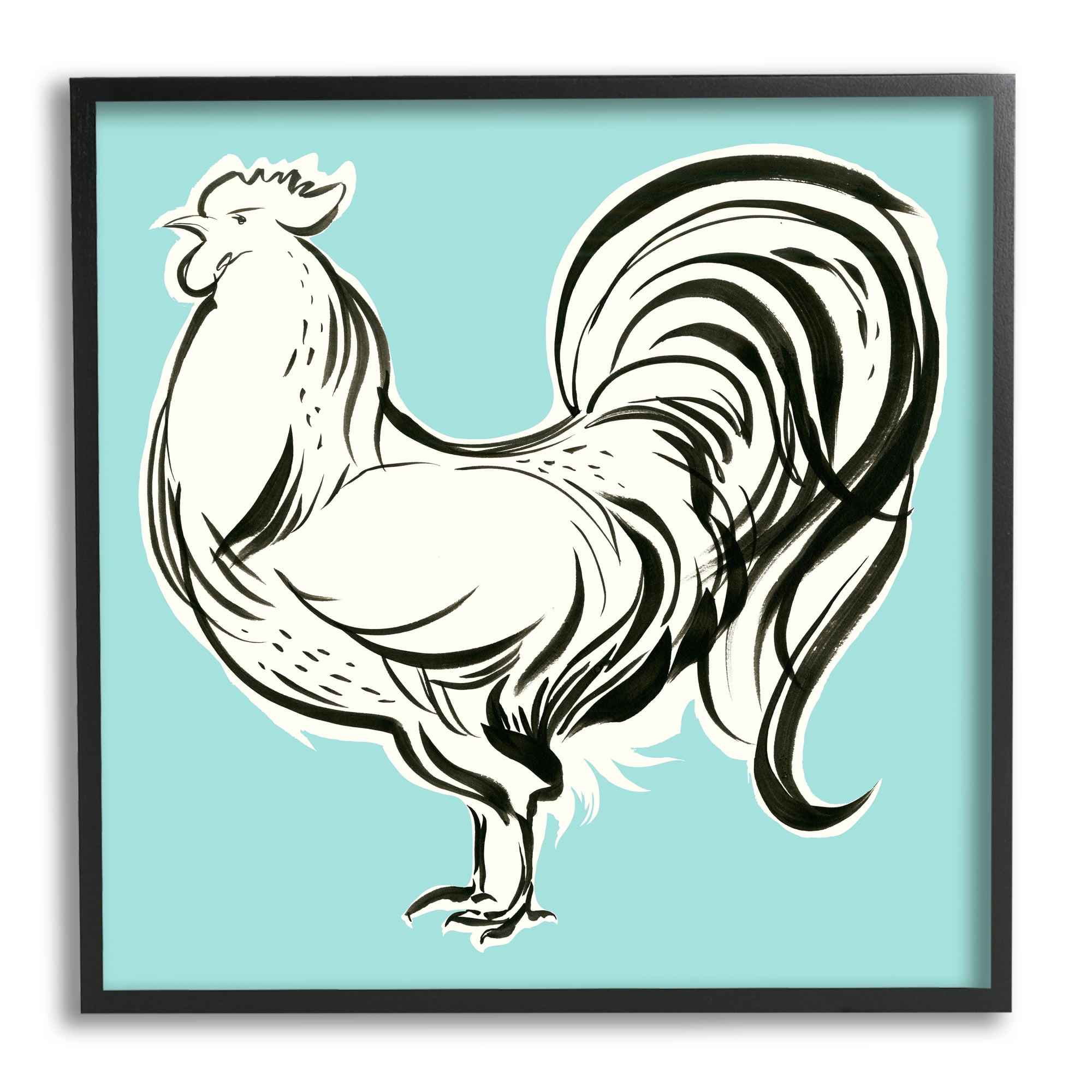 Stupell Industries Modern Rooster Drawing Animals & Insects Painting Black Framed Art Print Wall Art, 24 x 24
