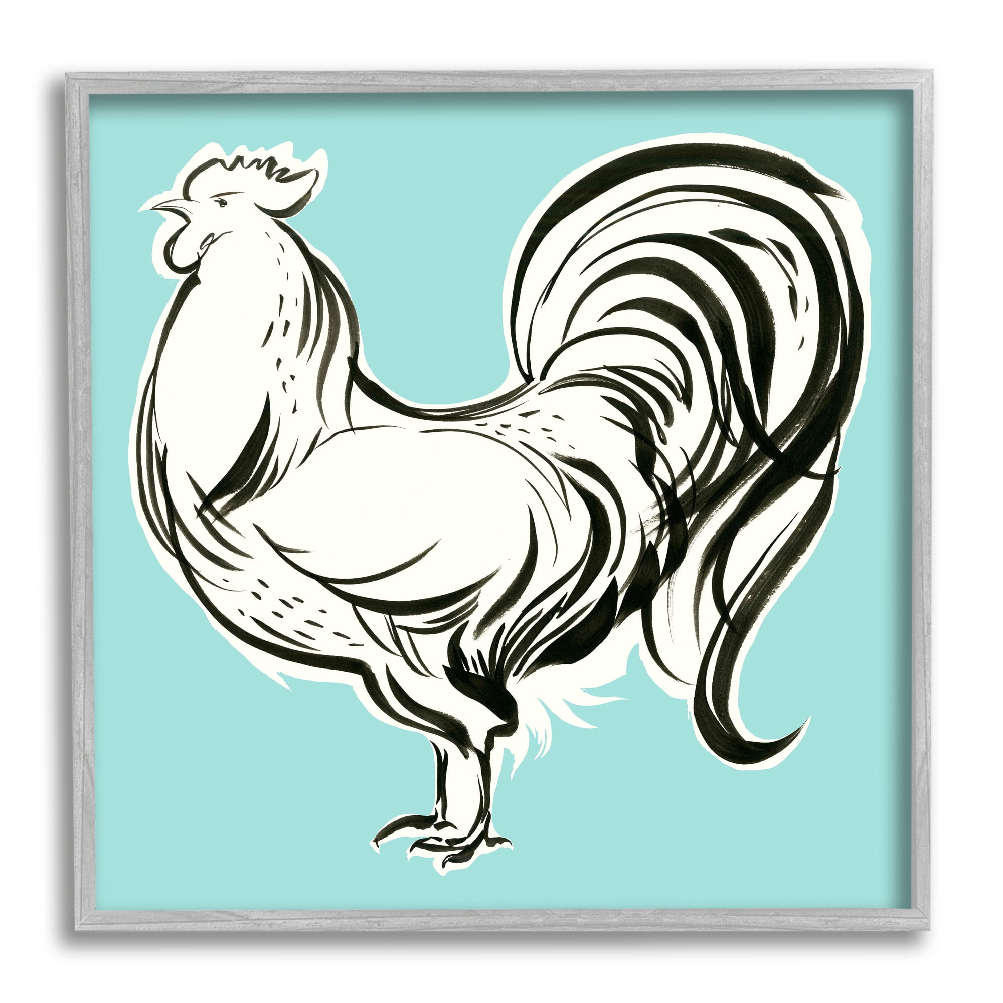 Stupell Industries Modern Rooster Drawing Animals & Insects Painting Gray Framed Art Print Wall Art, 17 x 17