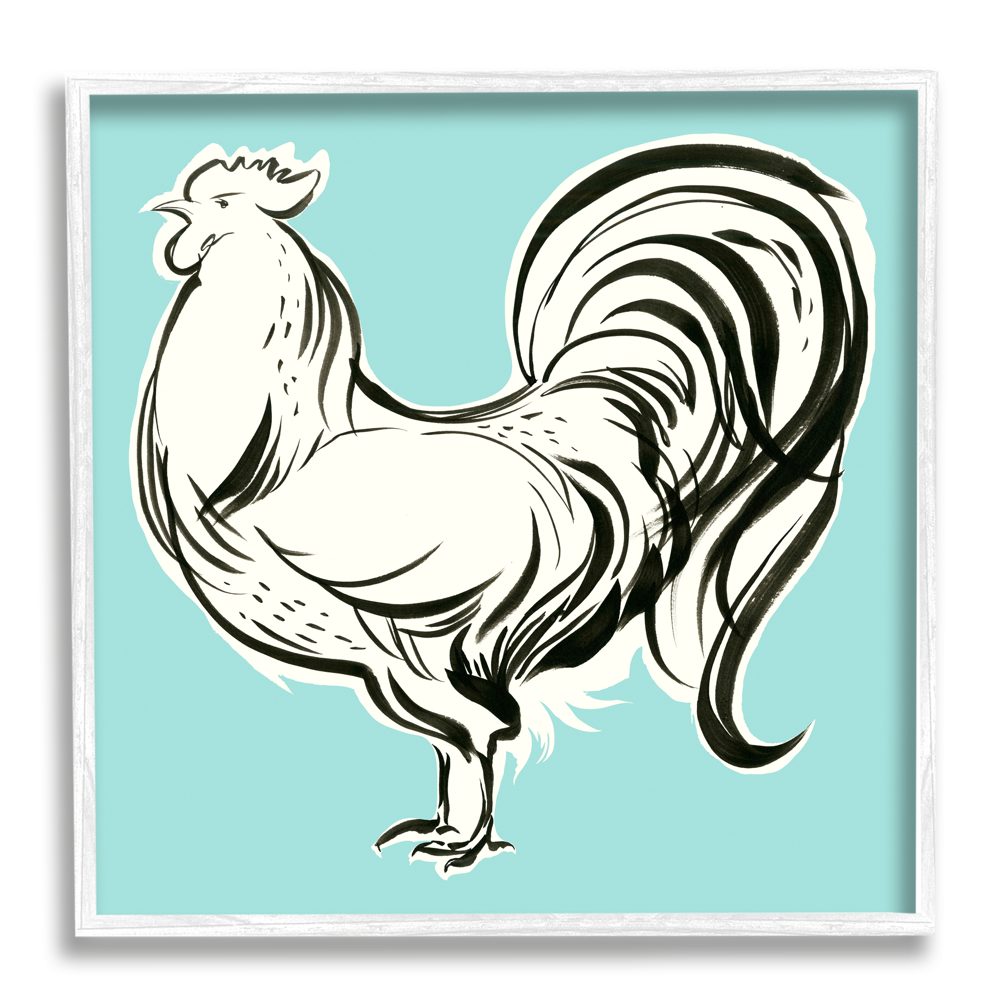 Stupell Industries Modern Rooster Drawing Animals & Insects Painting White Framed Art Print Wall Art, 17 x 17