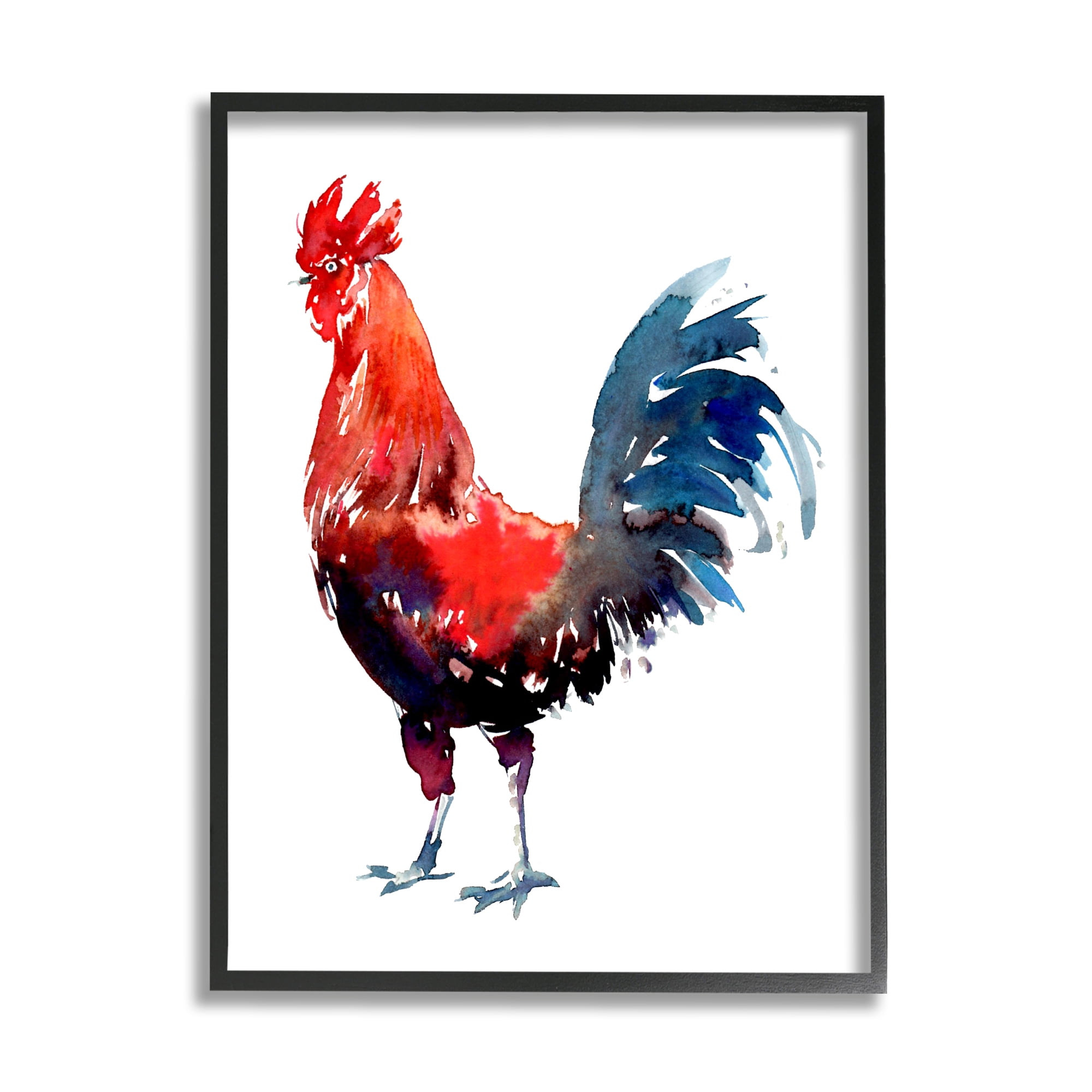 Stupell Industries Modern Rooster on White Animals & Insects Painting Black Framed Art Print Wall Art, 16 x 20