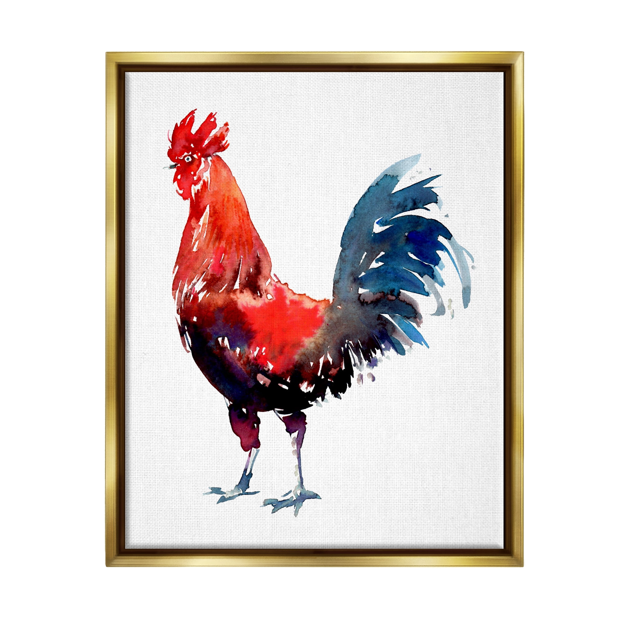 Stupell Industries Modern Rooster on White Animals & Insects Painting Gold Floater Framed Art Print Wall Art, 17 x 21