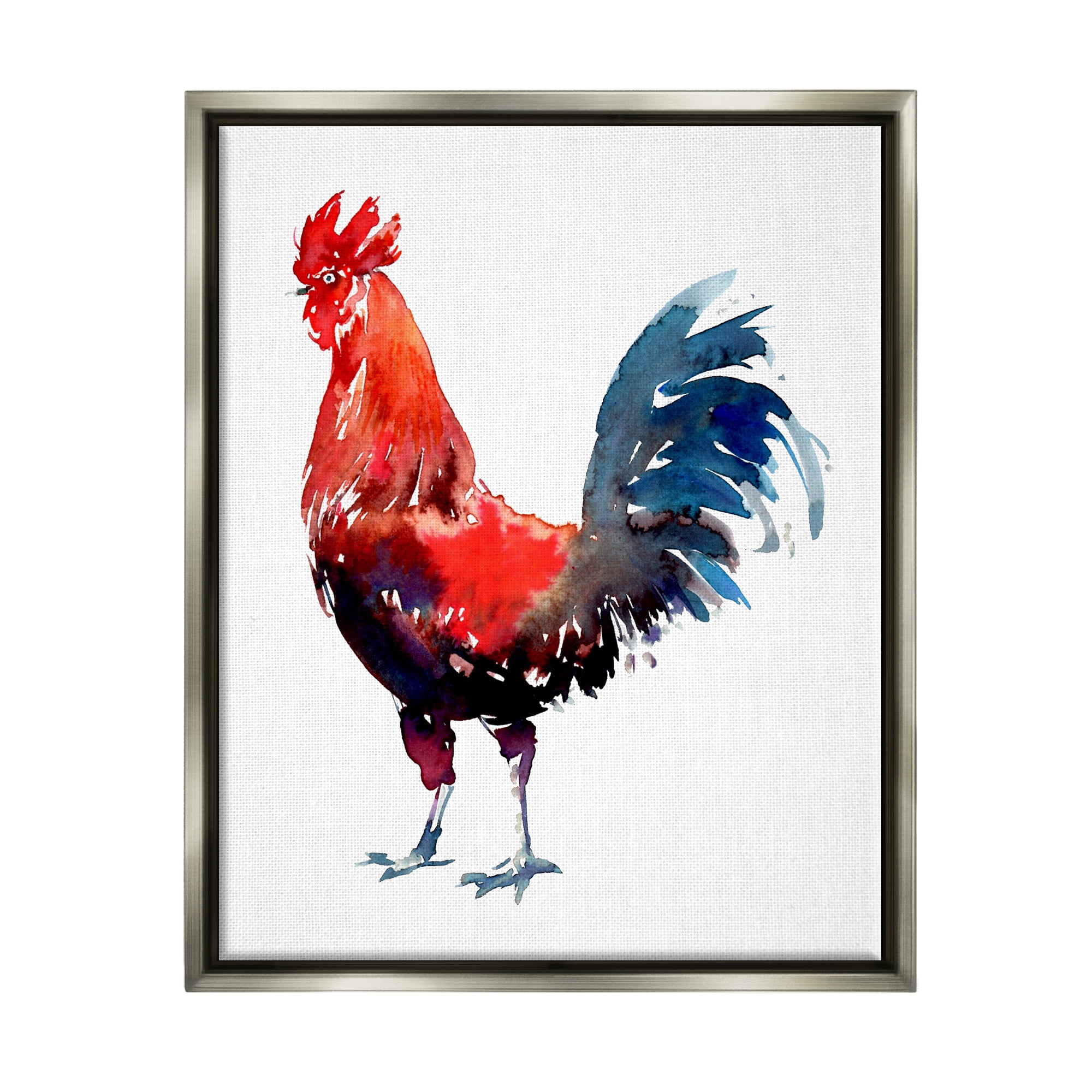 Stupell Industries Modern Rooster on White Animals & Insects Painting Gray Floater Framed Art Print Wall Art, 25 x 31