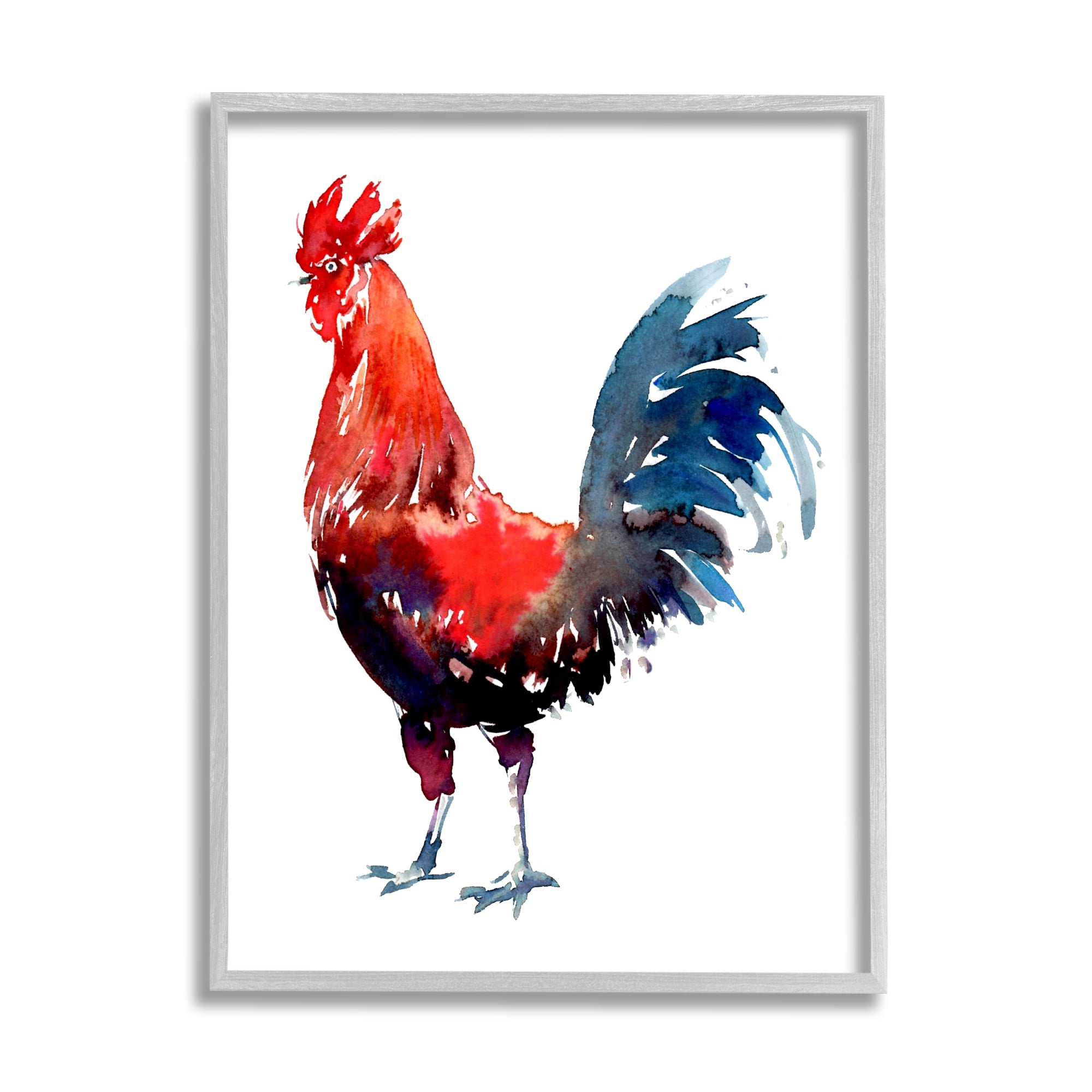Stupell Industries Modern Rooster on White Animals & Insects Painting Gray Framed Art Print Wall Art, 24 x 30