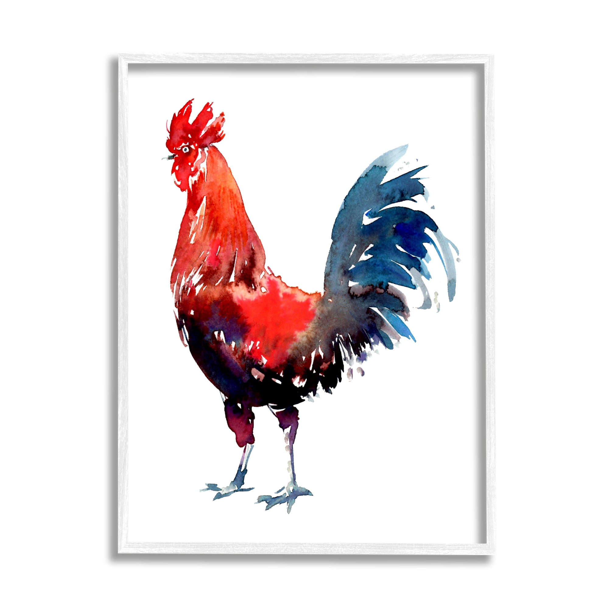 Stupell Industries Modern Rooster on White Animals & Insects Painting White Framed Art Print Wall Art, 24 x 30