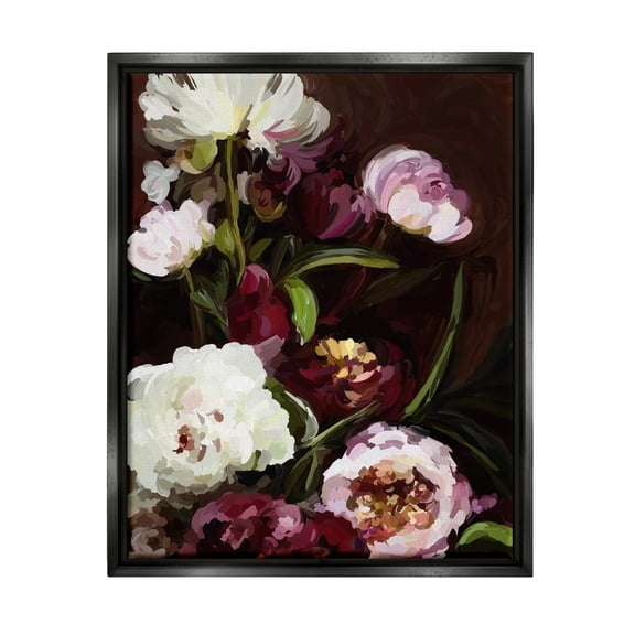 Stupell Industries Modern Roses & Peonies Botanical & Floral Painting Black Floater Framed Art Print Wall Art, 25 x 31