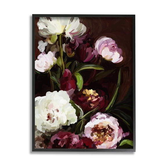 Stupell Industries Modern Roses & Peonies Botanical & Floral Painting Black Framed Art Print Wall Art, 11 x 14