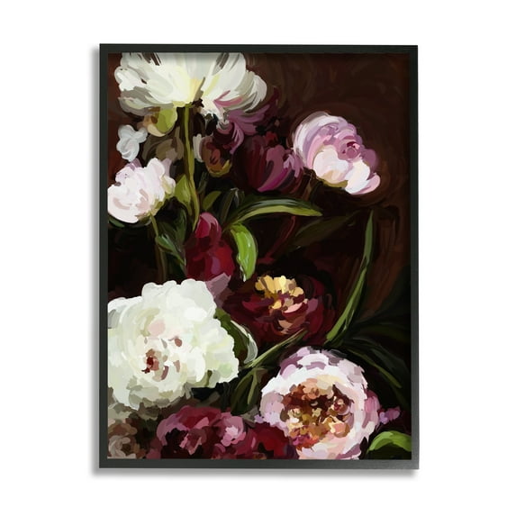 Stupell Industries Modern Roses & Peonies Botanical & Floral Painting Black Framed Art Print Wall Art, 16 x 20