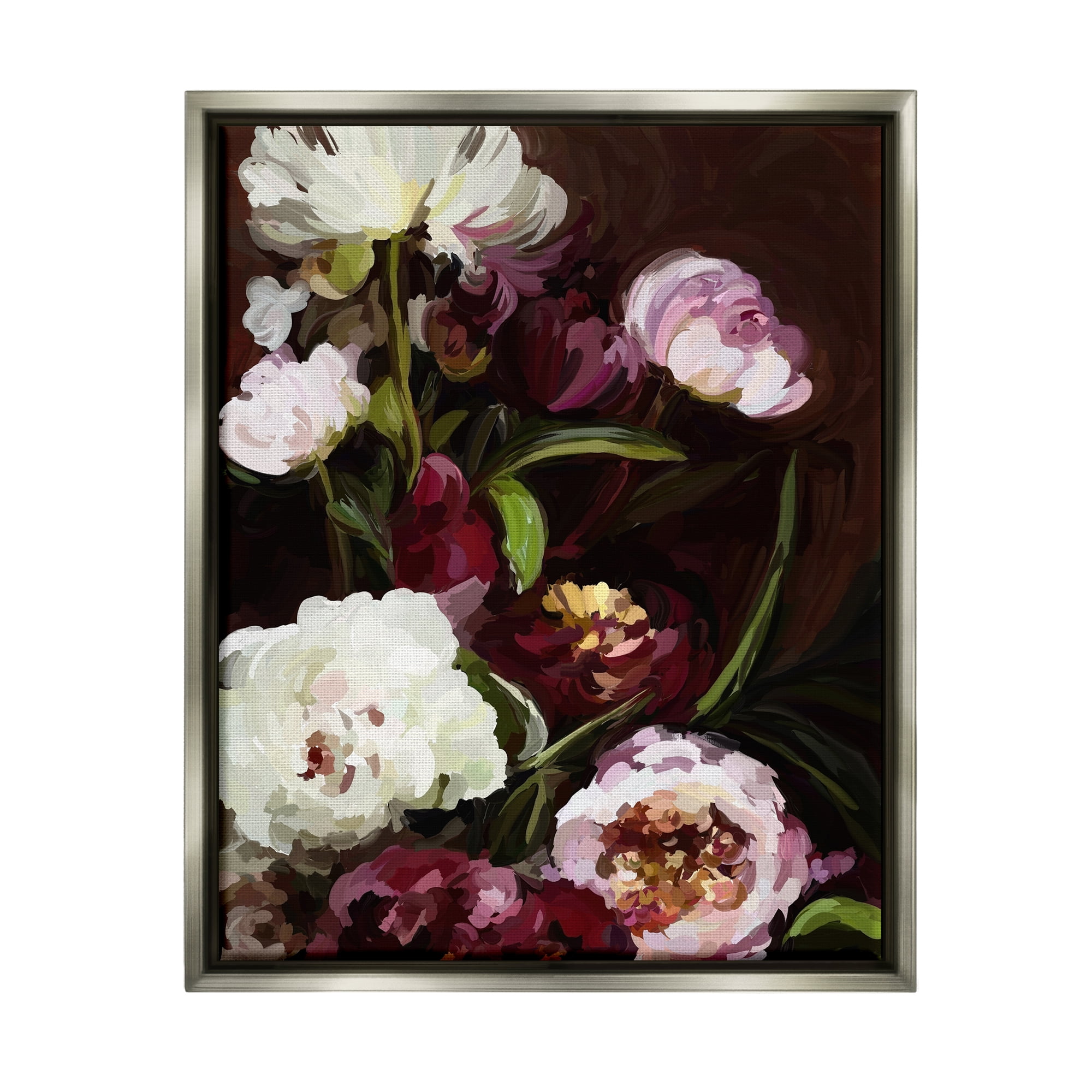 Stupell Industries Modern Roses & Peonies Botanical & Floral Painting Gray Floater Framed Art Print Wall Art, 25 x 31