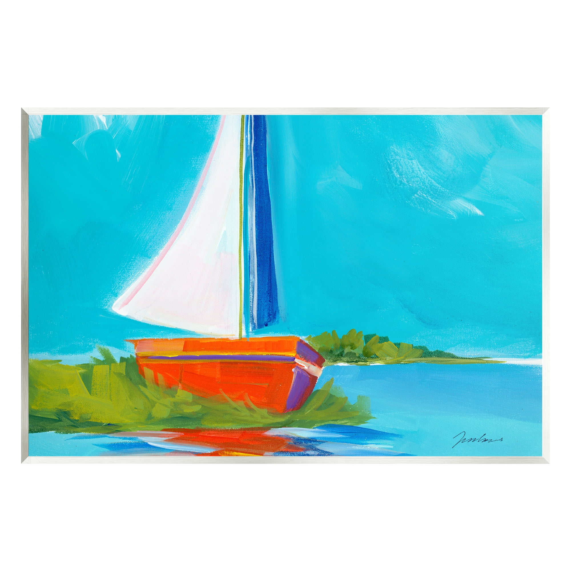 Stupell Industries Modern Sailboat on Shore Transportation Painting Unframed Art Print Wall Art, 15 x 10