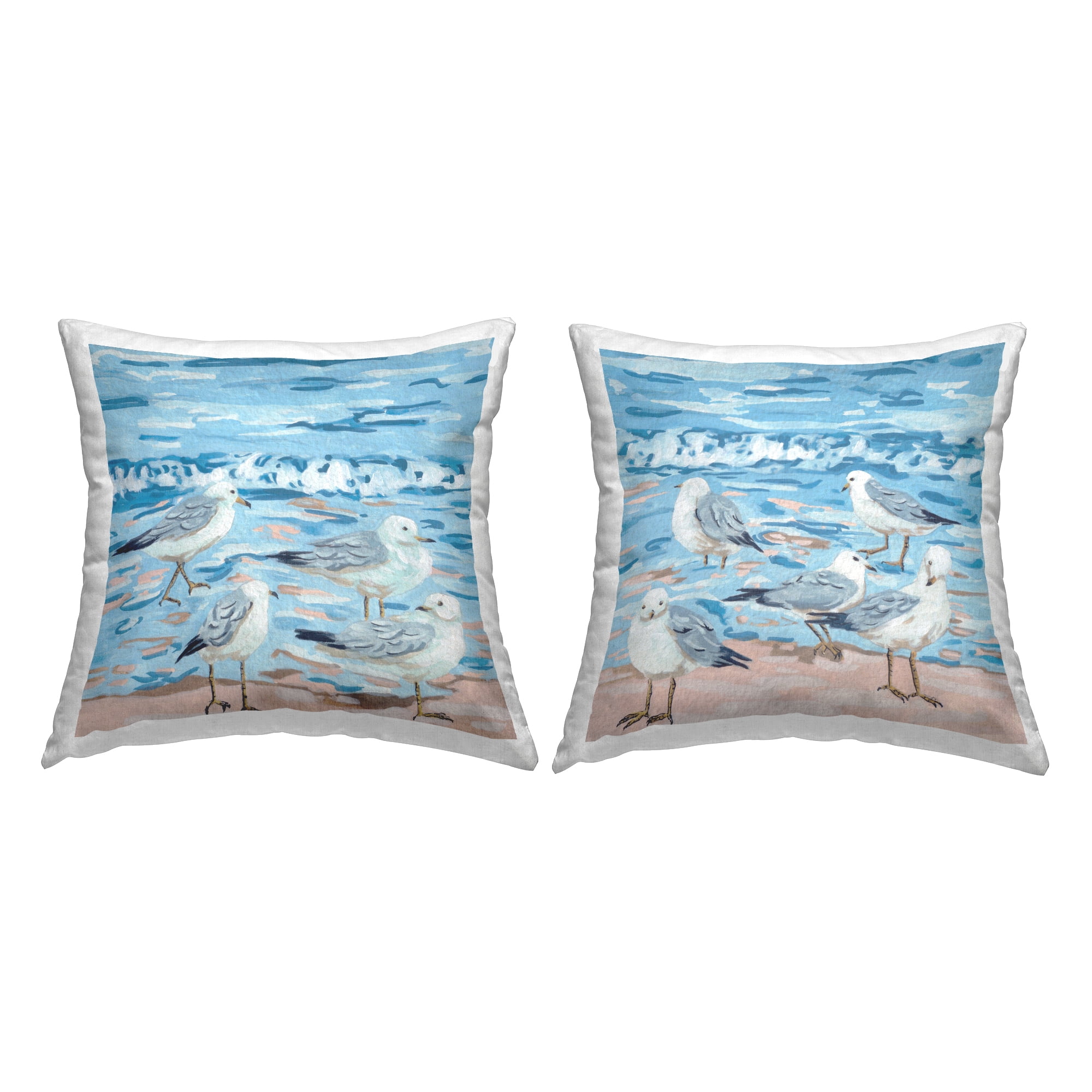 Stupell Industries Modern Sandpipers Beach Waves Square Decorative Printed Throw Pillow, 18 x 18, Set of 2