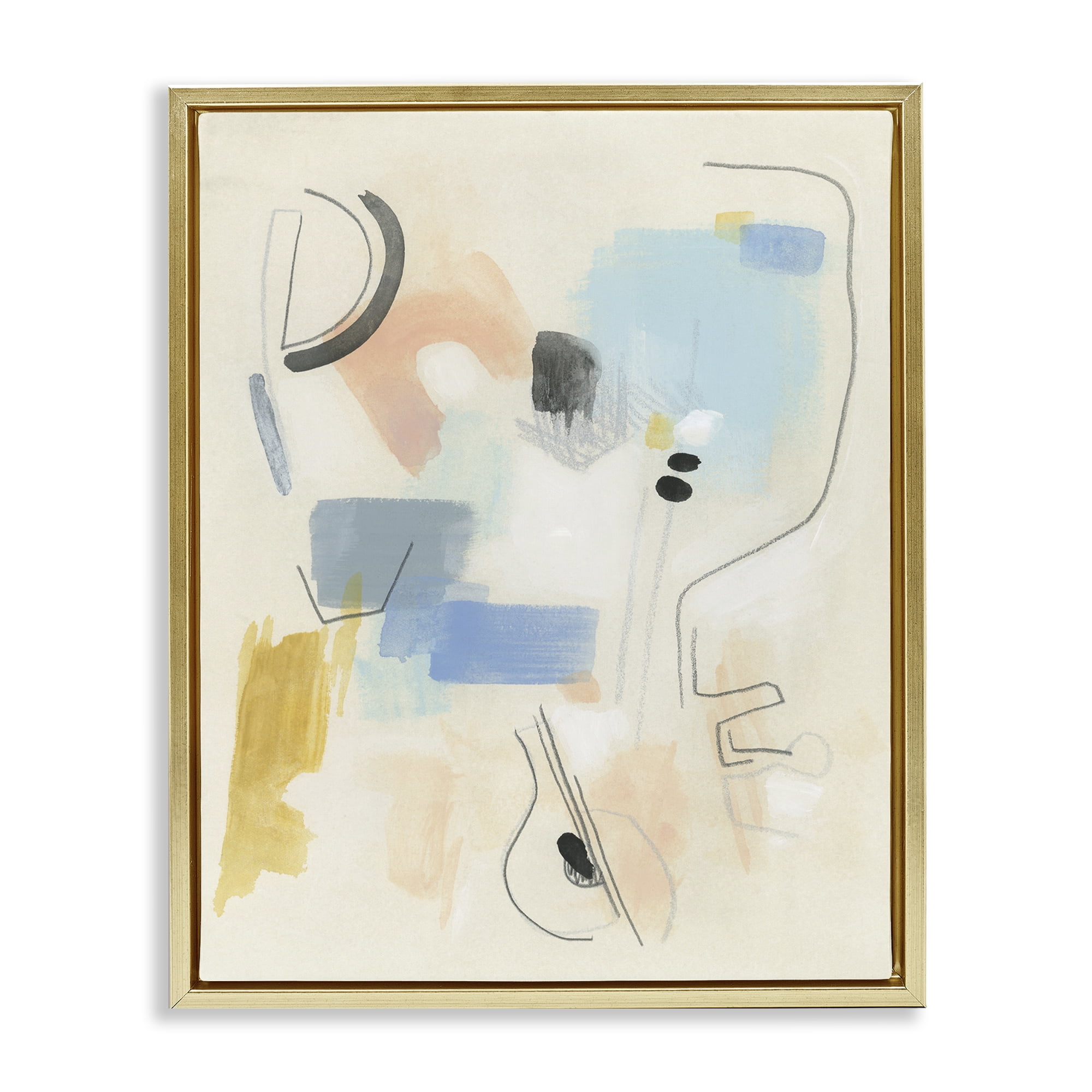 Stupell Industries Modern Scribble Abstraction Abstract Painting Gold Floater Framed Canvas Art Print Wall Art, 17 x 21