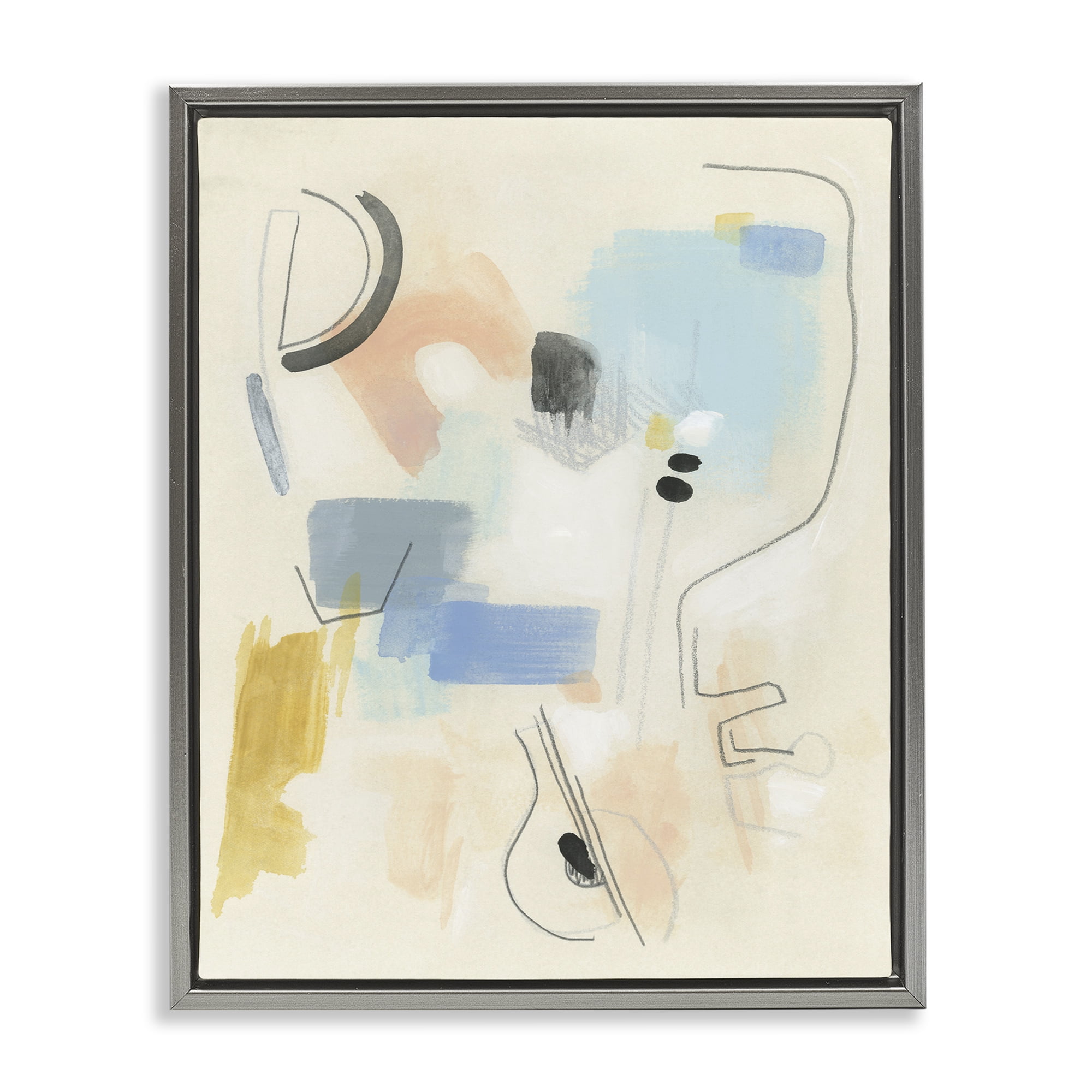 Stupell Industries Modern Scribble Abstraction Abstract Painting Gray Floater Framed Canvas Art Print Wall Art, 17 x 21